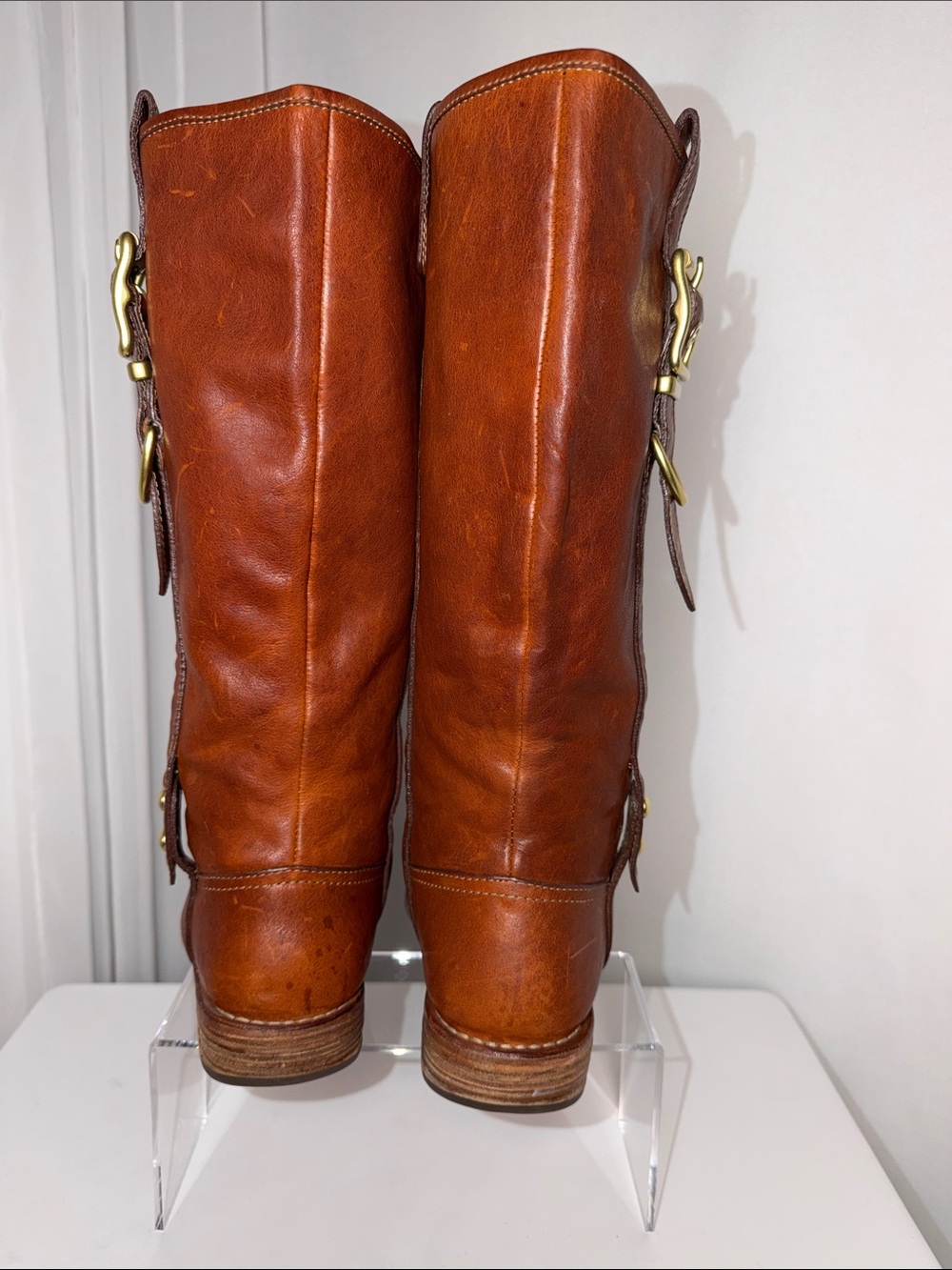 Coach Weslyn Cognac Leather Equestrian Riding Boots Size 7 - Picture 2 of 11